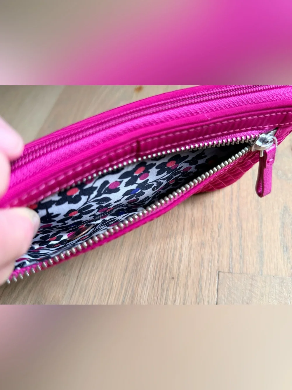 Vera Bradley Hot Pink Quilted RFID Zip Around Wristlet Wallet
